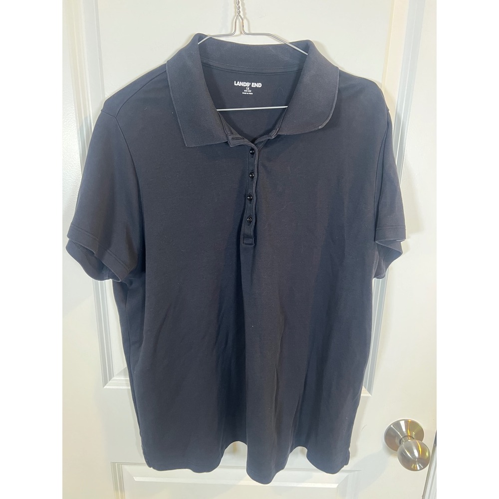 Lands' End Womens Polo Shirt Short Sleeve Black Size 1X